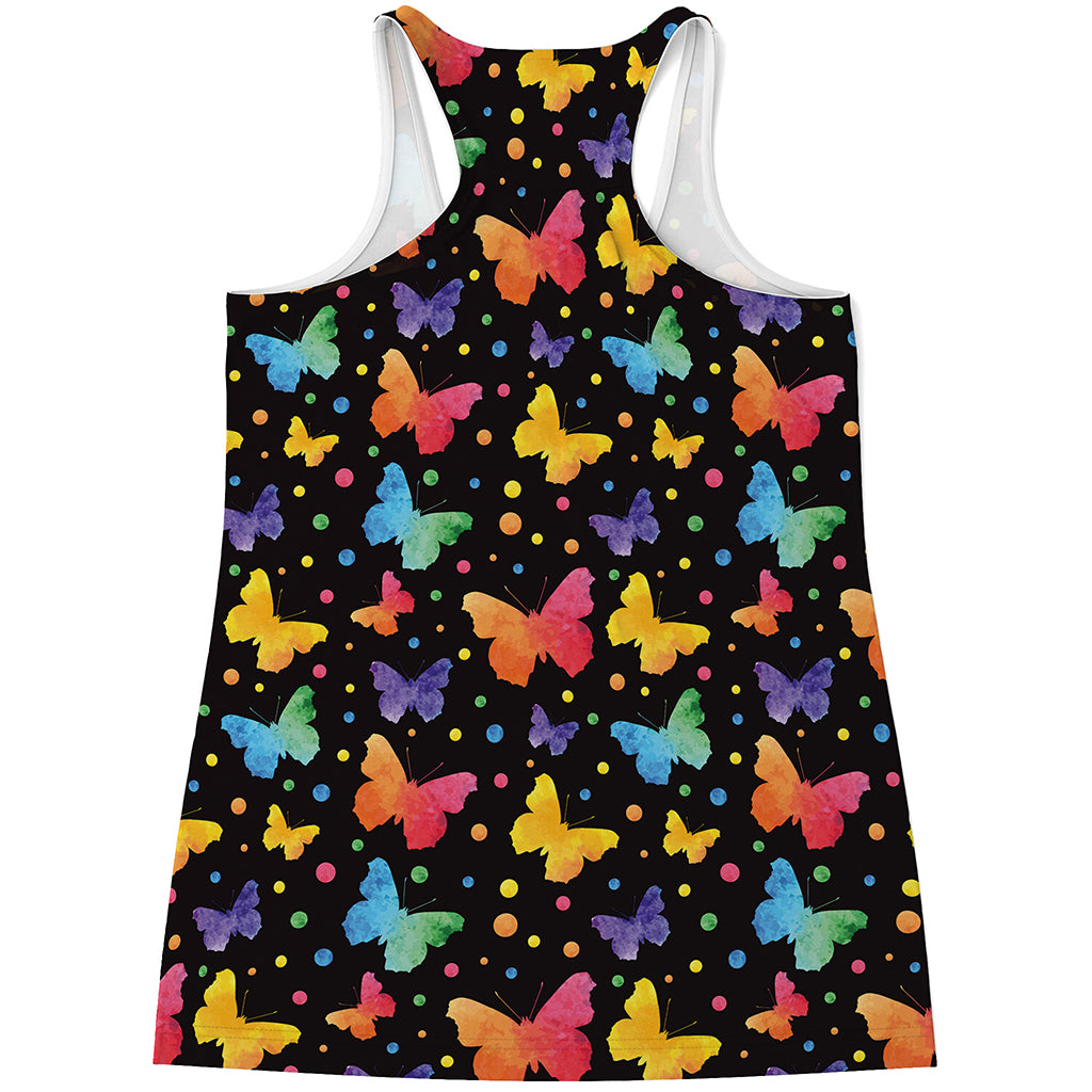 Colorful Watercolor Butterfly Print Women's Racerback Tank Top