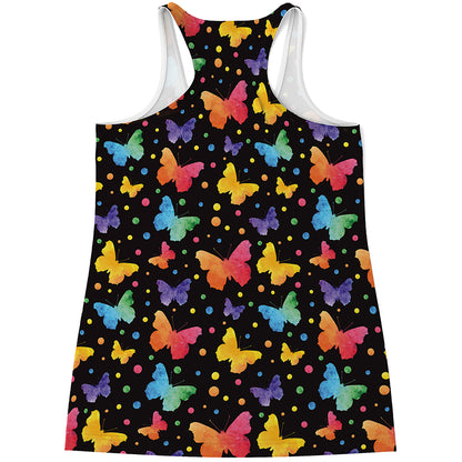 Colorful Watercolor Butterfly Print Women's Racerback Tank Top