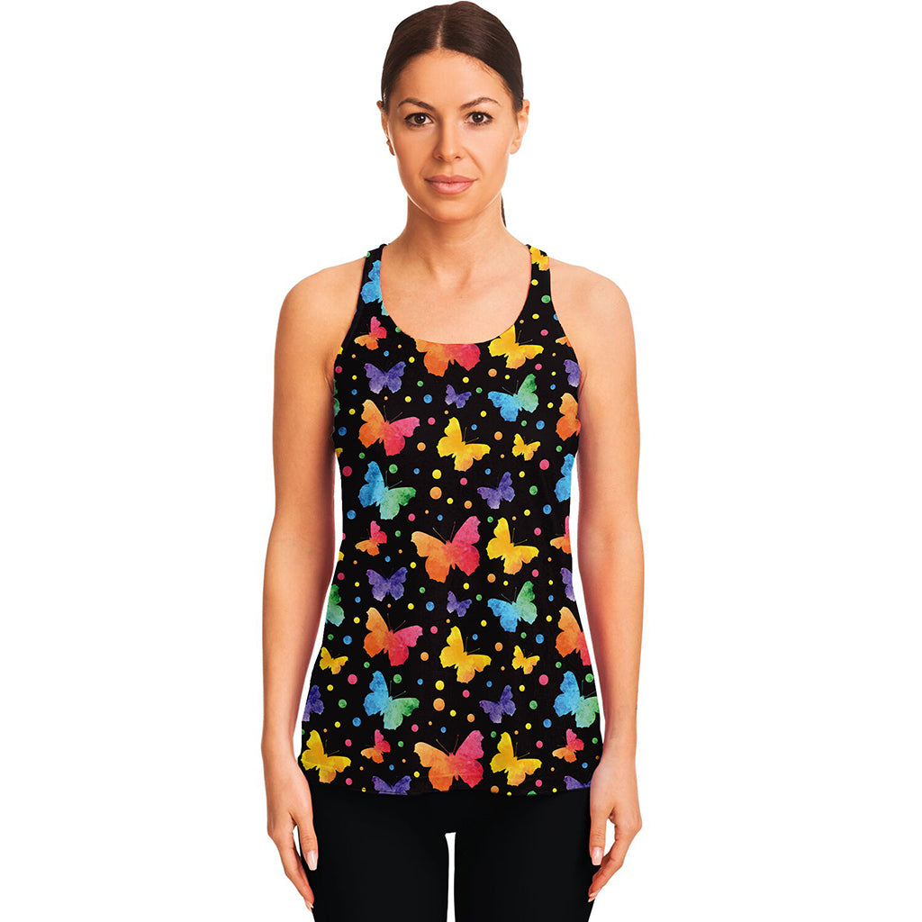 Colorful Watercolor Butterfly Print Women's Racerback Tank Top