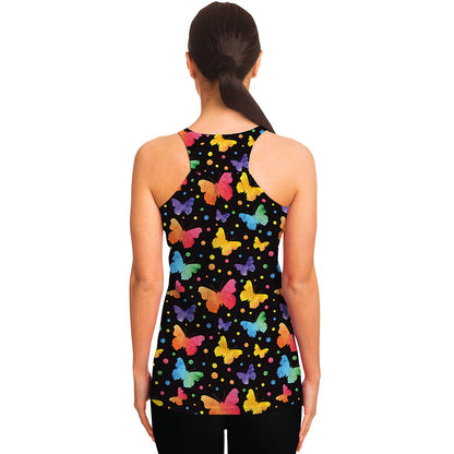 Colorful Watercolor Butterfly Print Women's Racerback Tank Top