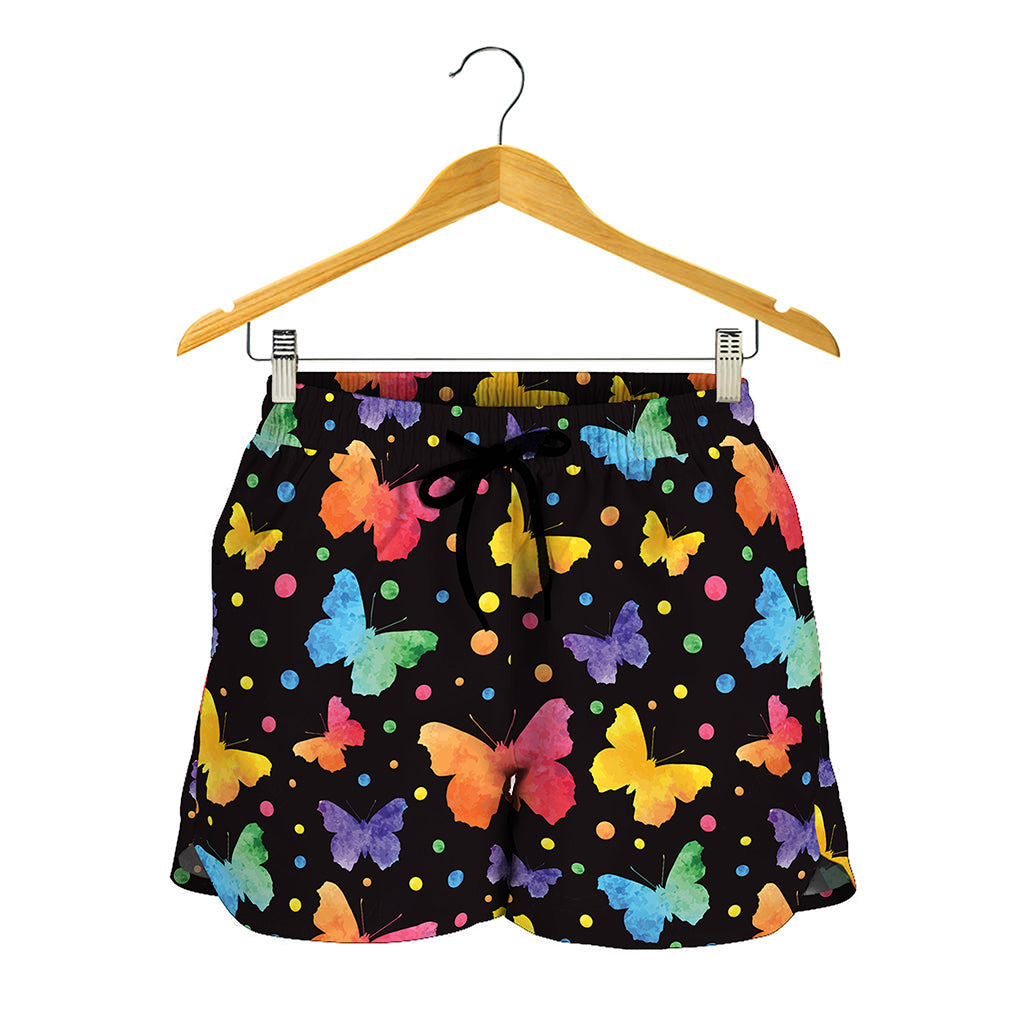Colorful Watercolor Butterfly Print Women's Shorts