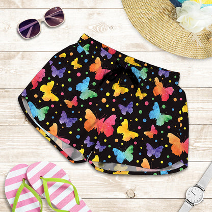 Colorful Watercolor Butterfly Print Women's Shorts