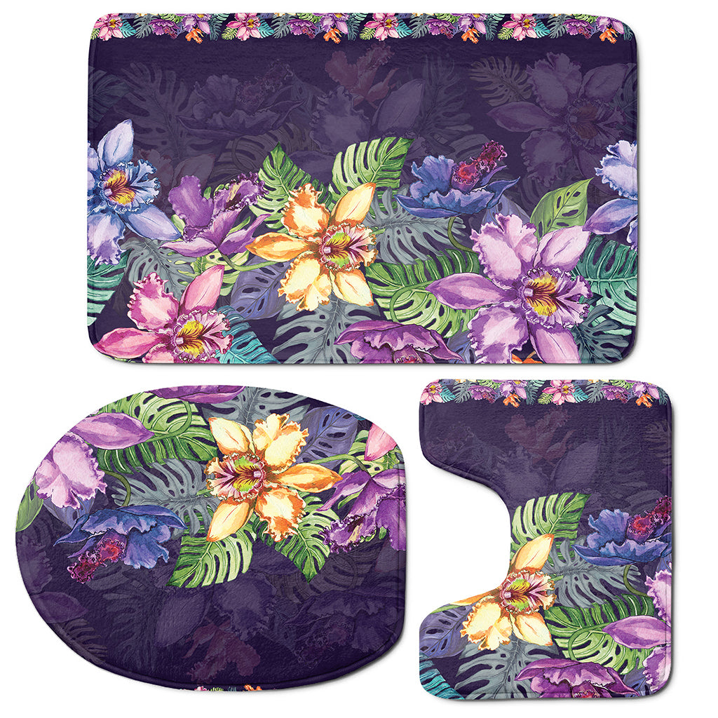Colorful Watercolor Cattleya Print 3 Piece Bath Mat Set