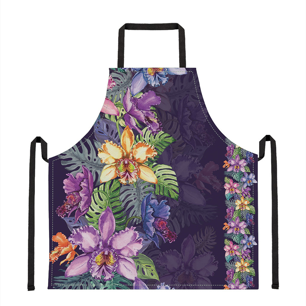 Colorful Watercolor Cattleya Print Apron