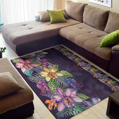 Colorful Watercolor Cattleya Print Area Rug