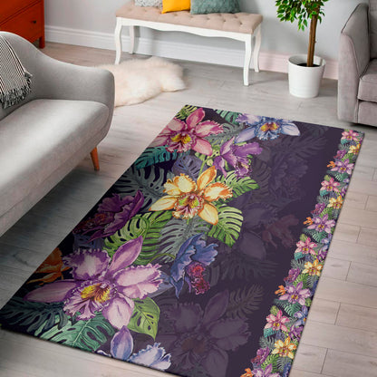 Colorful Watercolor Cattleya Print Area Rug