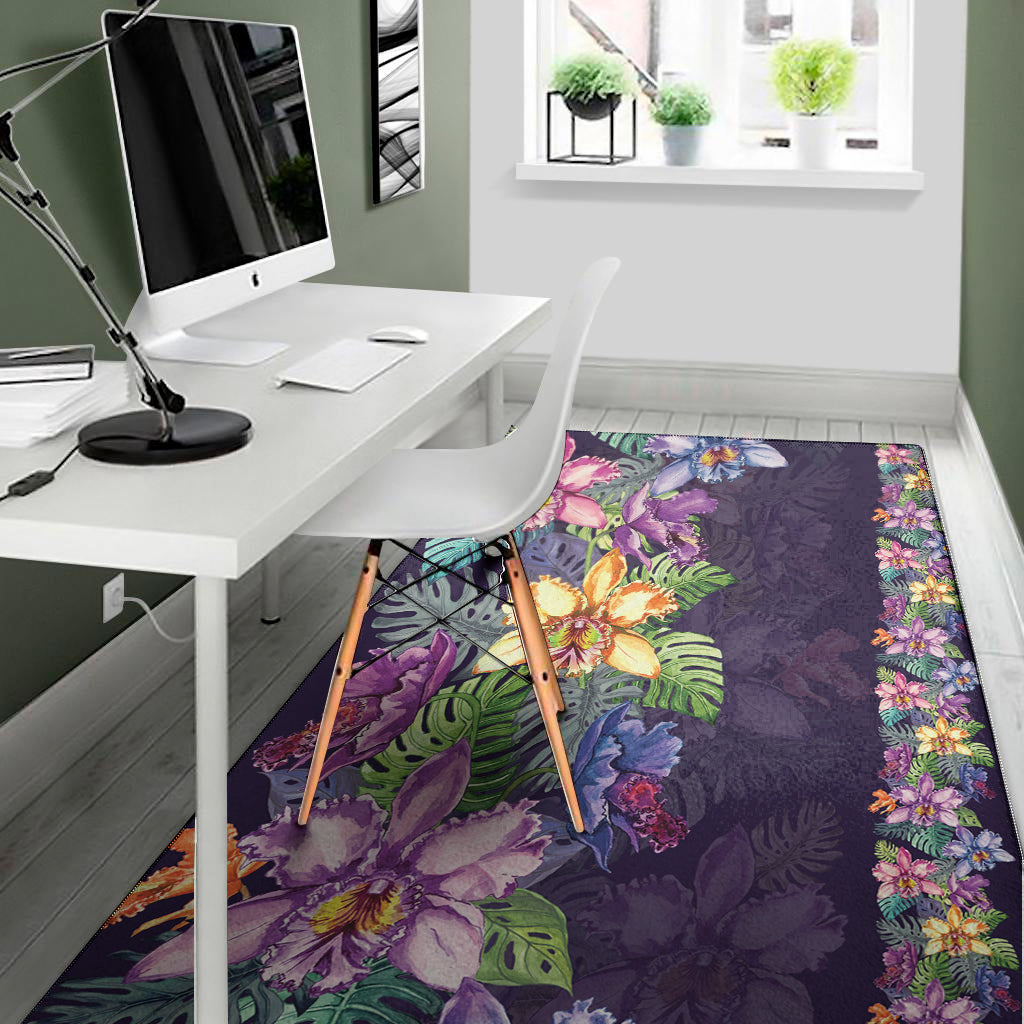 Colorful Watercolor Cattleya Print Area Rug