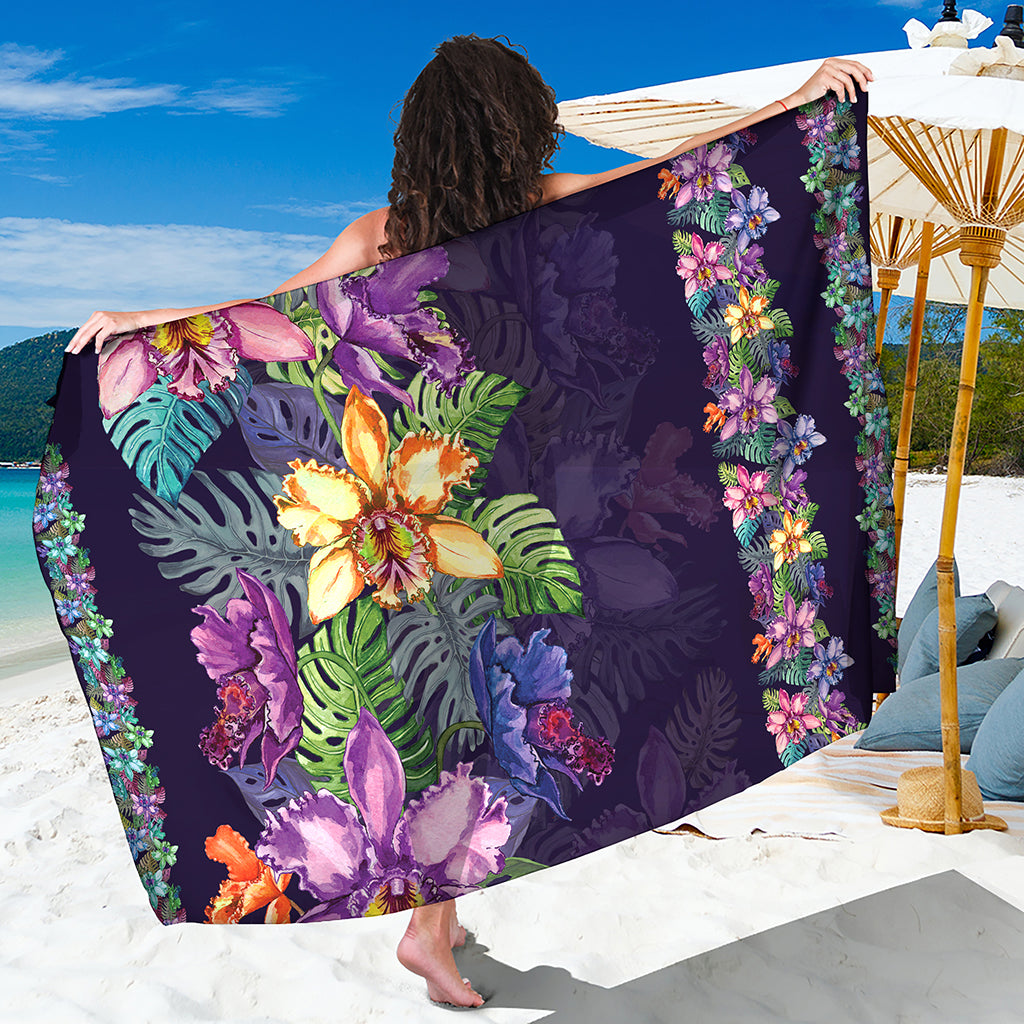 Colorful Watercolor Cattleya Print Beach Sarong Wrap
