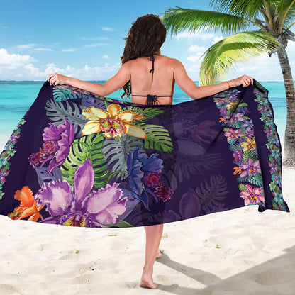 Colorful Watercolor Cattleya Print Beach Sarong Wrap