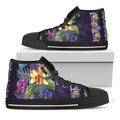 Colorful Watercolor Cattleya Print Black High Top Sneakers