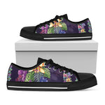 Colorful Watercolor Cattleya Print Black Low Top Shoes
