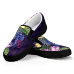 Colorful Watercolor Cattleya Print Black Slip On Shoes