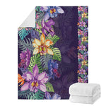 Colorful Watercolor Cattleya Print Blanket