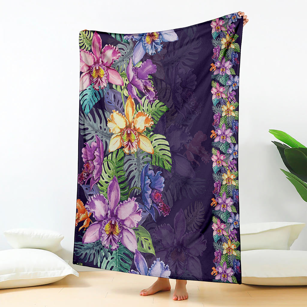Colorful Watercolor Cattleya Print Blanket