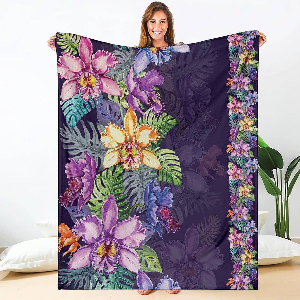 Colorful Watercolor Cattleya Print Blanket