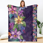 Colorful Watercolor Cattleya Print Blanket
