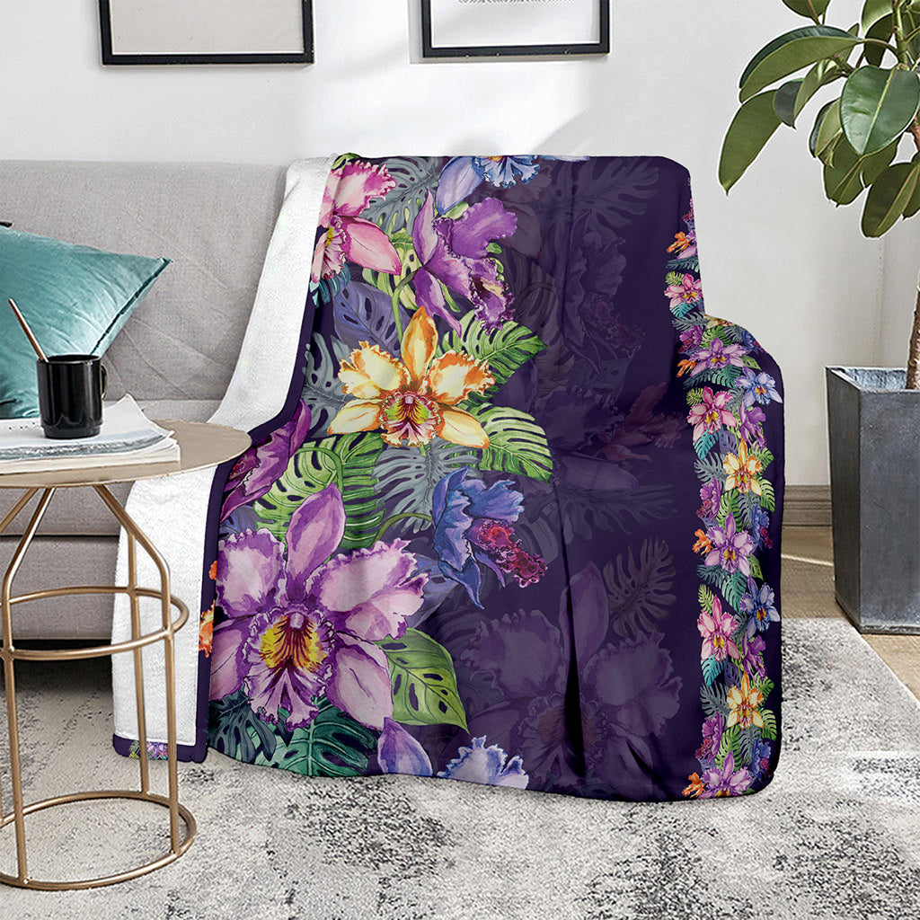 Colorful Watercolor Cattleya Print Blanket