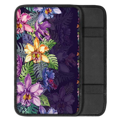 Colorful Watercolor Cattleya Print Car Center Console Cover