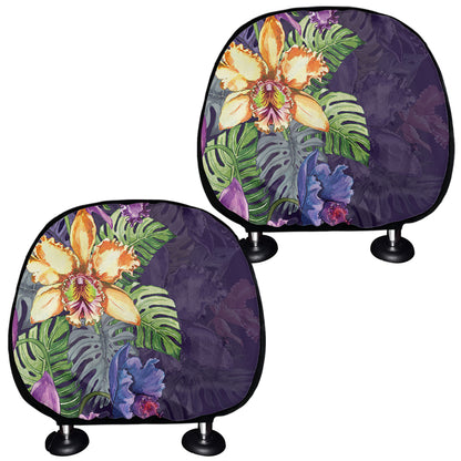 Colorful Watercolor Cattleya Print Car Headrest Covers