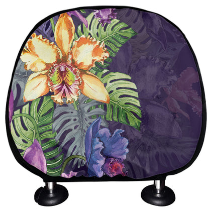 Colorful Watercolor Cattleya Print Car Headrest Covers