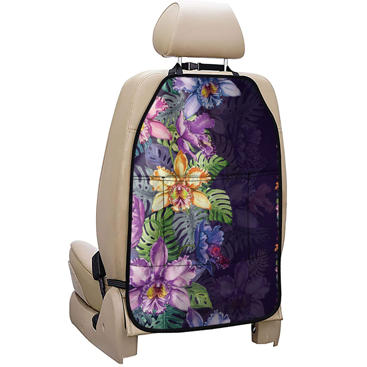 Colorful Watercolor Cattleya Print Car Seat Organizers