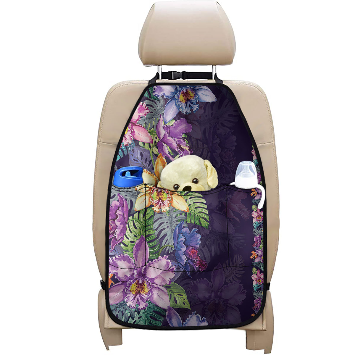 Colorful Watercolor Cattleya Print Car Seat Organizers
