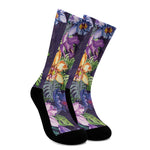 Colorful Watercolor Cattleya Print Crew Socks