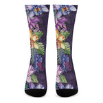 Colorful Watercolor Cattleya Print Crew Socks