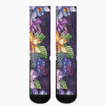 Colorful Watercolor Cattleya Print Crew Socks