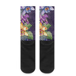 Colorful Watercolor Cattleya Print Crew Socks