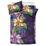 Colorful Watercolor Cattleya Print Duvet Cover Bedding Set