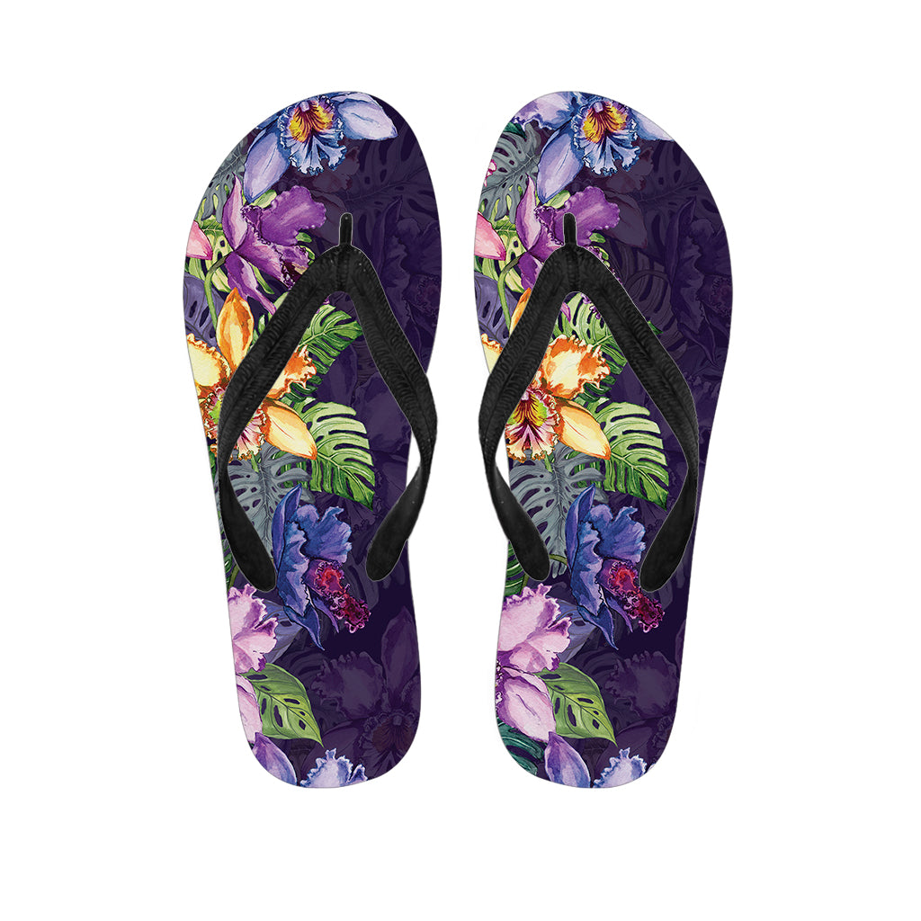 Colorful Watercolor Cattleya Print Flip Flops