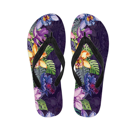 Colorful Watercolor Cattleya Print Flip Flops