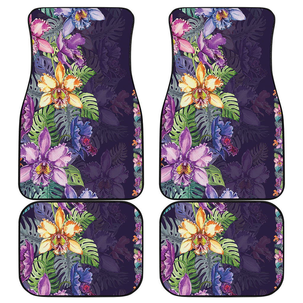 Colorful Watercolor Cattleya Print Front and Back Car Floor Mats