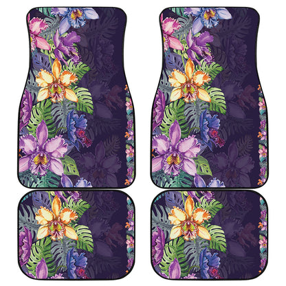Colorful Watercolor Cattleya Print Front and Back Car Floor Mats