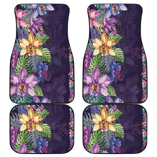 Colorful Watercolor Cattleya Print Front and Back Car Floor Mats
