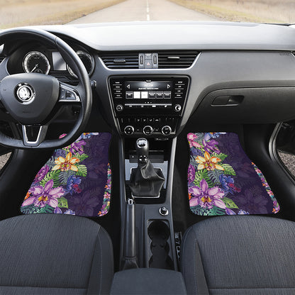 Colorful Watercolor Cattleya Print Front and Back Car Floor Mats