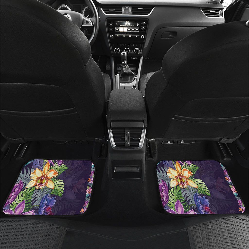 Colorful Watercolor Cattleya Print Front and Back Car Floor Mats
