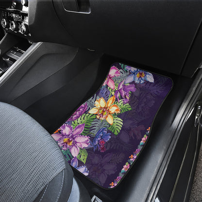 Colorful Watercolor Cattleya Print Front and Back Car Floor Mats