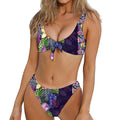 Colorful Watercolor Cattleya Print Front Bow Tie Bikini