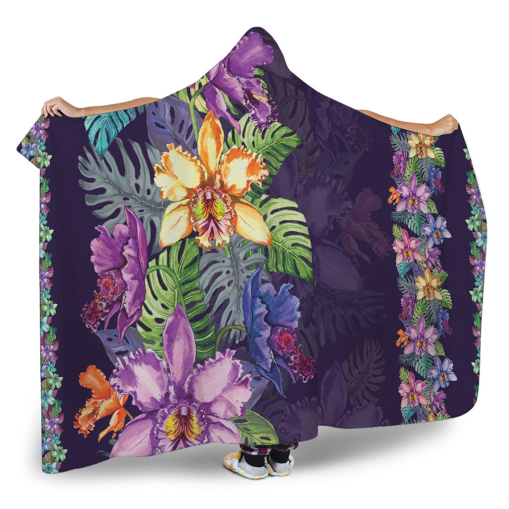 Colorful Watercolor Cattleya Print Hooded Blanket