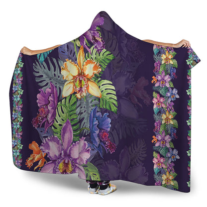 Colorful Watercolor Cattleya Print Hooded Blanket