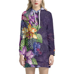 Colorful Watercolor Cattleya Print Hoodie Dress