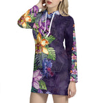 Colorful Watercolor Cattleya Print Hoodie Dress