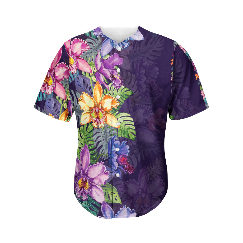Colorful Watercolor Cattleya Print Men's Baseball Jersey