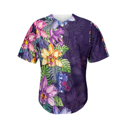 Colorful Watercolor Cattleya Print Men's Baseball Jersey