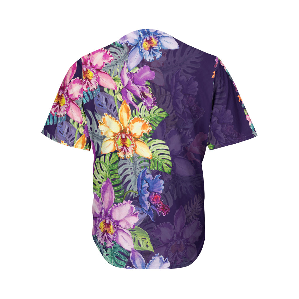 Colorful Watercolor Cattleya Print Men's Baseball Jersey