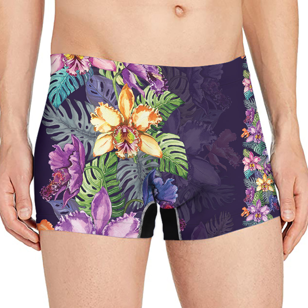Colorful Watercolor Cattleya Print Men's Boxer Briefs