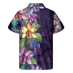 Colorful Watercolor Cattleya Print Men's Short Sleeve Shirt