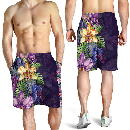 Colorful Watercolor Cattleya Print Men's Shorts